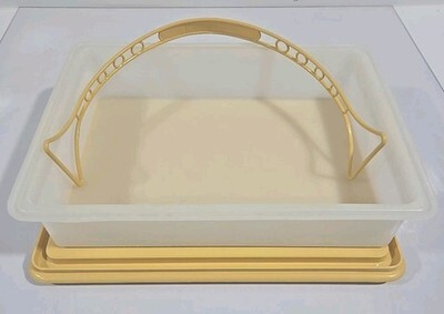 Vintage Tupperware Rectangle Cake Keeper Carrier w/Handle Harvest Gold 9"x13" Item image 6