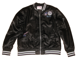 Justice Girls Black Bomber Jacket Long Sleeve Peace Love Logo Coat Size 20 - £7.89 GBP