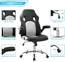 Ergonomic High Back Gaming Chair with PU Leather, Lumbar Support, and Adjustable - £107.83 GBP