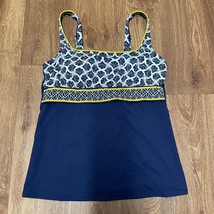 Lands End Womens Navy Blue White Yellow Tankini Underwire Swim Top Size 6 Small - £26.61 GBP