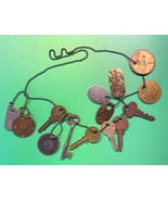 Vintage Brass Tag and Key Pendants Ball Key Unisex Necklace - £6.85 GBP