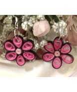 Paper Quilled Pink and Black Flower Earrings New Handcrafted - £11.98 GBP