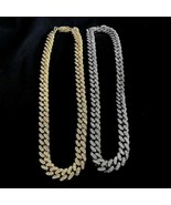 Miami Cuban Link Chain Iced Out Bust Down Necklace Cystal CZ Hip Hop Jew... - £23.89 GBP
