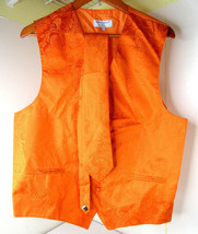 Vesuvio Napoli Italy Orange Vest + Tie Paisley Formal Suit Bright Size Large - £15.53 GBP