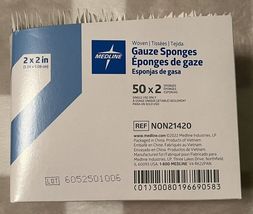 Box Medline Woven Gauze Sponges, Sterile, 8-Ply, 2x2 Inch (50X2) NON21420 - $9.99