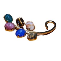 Ronci 1/20 12K Gold 6 Stone Scarab Arched Vintage Pin Brooch 1.75&quot; Vintage - $48.28