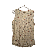 Jane &amp; Delancey Womens Casual Button Up Top White Floral Sleeveless Plea... - $16.82