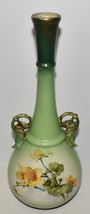 Antique 19C La Belle China Vase Tall 15.5&quot; Green Vase w Flowers Wheeling Pottery - £99.91 GBP