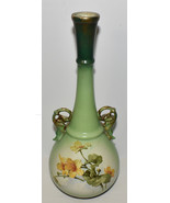 Antique 19C La Belle China Vase Tall 15.5&quot; Green Vase w Flowers Wheeling... - £97.95 GBP
