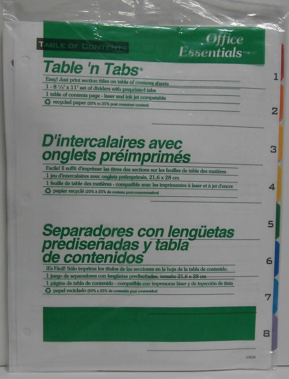 Avery 1-8 Tab White Office Essentials Table &#39;N Tabs Dividers - $1.98