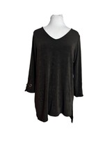 Chicos Travelers Womens V Neck Tunic Size 1 (8-10) Brown 3/4 Sleeves Pul... - $28.71