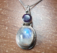 Faceted Amethyst and Blue Moonstone 925 Sterling Silver Pendant Corona Sun - £13.65 GBP