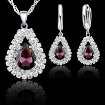 Women 925 Sterling Silver Bridal Wedding Jewelry Sets Fine Water Drop Pendant - £12.78 GBP+