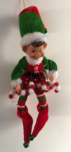 Christmas Elf Pixie Doll Fur Trim Hanging Posable Bell Red Holiday - £30.31 GBP