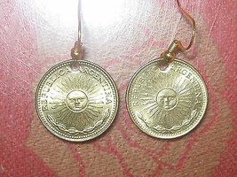 20 Mm Sol Argentina Gold Brass Tone Sun Face Coin Charm Dangle Earrings - £9.57 GBP
