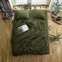 Moss Green Cotton Duvet Cover with Coconut Button UO Bedding Duvet Cover Twin Fu - £53.20 GBP+