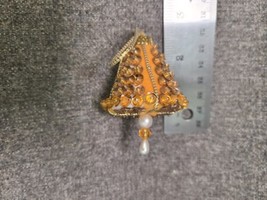 Vintage Handmade Felt Sequins Pinned Christmas Ornaments Bell Gold - £4.77 GBP