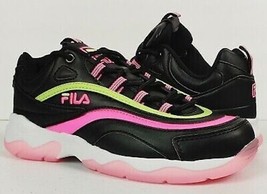 FILA Neon Pink &amp; Green Black Sneakers Women&#39;s 7 Chunky Tennis Shoes - £29.74 GBP