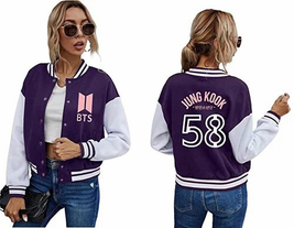 DSHARKS BTS Jungkook 58 Purple and White Varsity Jacket for Women - $3,557.09 MXN+