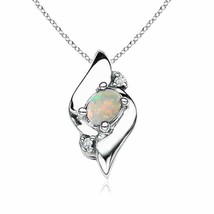 Angara Natural 4x3mm Opal Fashion Pendant Necklace in 14K White Gold for Women - £334.69 GBP