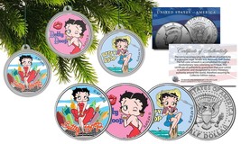 Betty Boop Christmas Colorized Jfk Half Dollar U.S. 3-Coin Set Tree Ornaments - £12.65 GBP