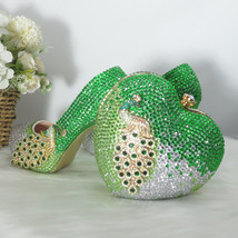 Green Crystal Women Wedding Shoes With Matching Bags Bridal Round Toe Party Dres - £191.99 GBP