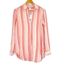 GAP Womens size Small L/S Collared Pullover Tunic Blouse Shirt Pink Linen Stripe - £28.76 GBP