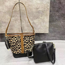  Leather Leopard Print Horsehair Women&#39;s Bag Single Shoulder Bag Crossbody Bucke - £54.72 GBP