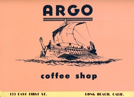 Argo Coffee Shop Restaurant Menu East First Street Long Beach California 1950&#39;s - £34.84 GBP