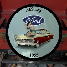 Vintage 1955 Ford Mercury Automobile Vehicle Porcelain Gas &amp; Oil Pump Sign - £116.80 GBP