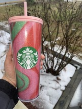 Starbucks Exclusive 2020 Red / Green Glitter Swirl 24 oz Cold Cup Tumbler - £26.58 GBP