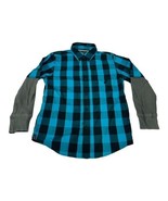 Tony Hawk Boys XL Plaid Button-Up Shirt W/ Thermal Sleeves Black &amp; Teal - $14.90
