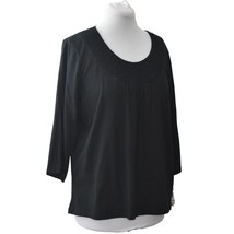 JM Collection Woman Top 1X Black Scoop Neck Weave Inset Detail 3/4 Sleeve - £15.95 GBP