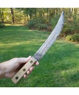 LARGE Butcher Knife 15.5&quot; Vintage Carbon Steel PRIMITIVE copper pins wood - $91.40 CAD