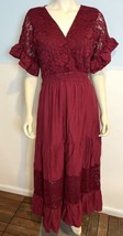 Simplee Women&#39;s Lace Maxi Dress Burgundy Size M NWT - £26.47 GBP