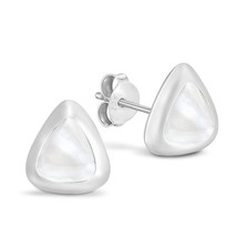 Chic Geometry Triangle Shape White Pearl Disc Sterling Silver Stud Earrings - £9.29 GBP
