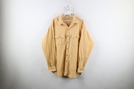 Vtg 90s LL Bean Mens 18 Long Distressed Chamois Cloth Button Shirt Yellow USA - £46.68 GBP