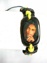 SERIOUS BOB MARLEY PORTRAIT INLAY ACRYLIC MEDALION BLACK LEATHER ADJ BRA... - $3.37