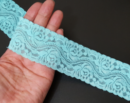 1-3/4 inch / 45mm wide- 5-10 yds Turquoise Blue Stretch Elastic Lace L821 - £5.57 GBP+