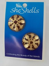 She Shells Gold Painted Brown Native Wood Post Earrings Fashion Jewelry Hawaiian - £12.05 GBP