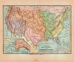 Antique 1890 Map Territorial Development of the United States 8x10 - $38.74