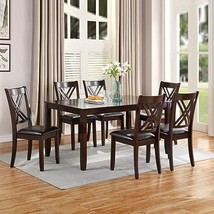 Cosmic Homes 7 Pc Dining Room Table &amp; Dining Room Chairs for 6 X Design Back Sol - £625.91 GBP