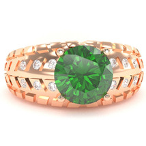 Men&#39;s Tire Tread Lab-Created Emerald Diamond Ring In Solid 14k Rose Gold - £741.22 GBP