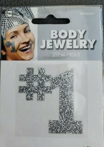 #1 Sports Fan SILVER Glitter Body Jewelry adhesive sticker temporary tattoo - £1.96 GBP