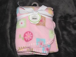 Circo Pink Blue Green Tan Brown Microfleece Micro Fleece Flower Blanket Baby New - £40.18 GBP