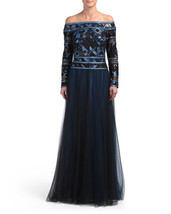 NWT TADASHI SHOJI Cora in Sapphire Sequin Off-Shoulder Tulle Gown Dress 00 $598 - £88.77 GBP