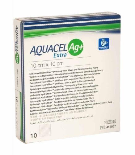 Primary image for Aquacel AG+ Extra Silver Hydrofiber Wound Dressings 10x 10cm x 10cm 4"x4" 413567