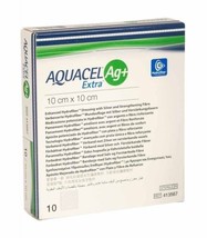 Aquacel AG+ Extra Silver Hydrofiber Wound Dressings 10x 10cm x 10cm 4"x4" 413567 - $108.77