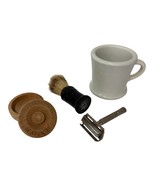 Shaving Kit Vintage Heavy Cup Opal 12 Brush Gillette Razor And Wood Soap... - $611.07 MXN