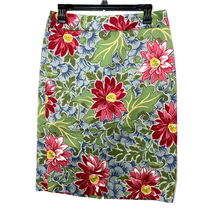 Talbots Pencil Skirt Women 4 Floral Knee Back Zip Slit 100% Cotton Art T... - $22.39